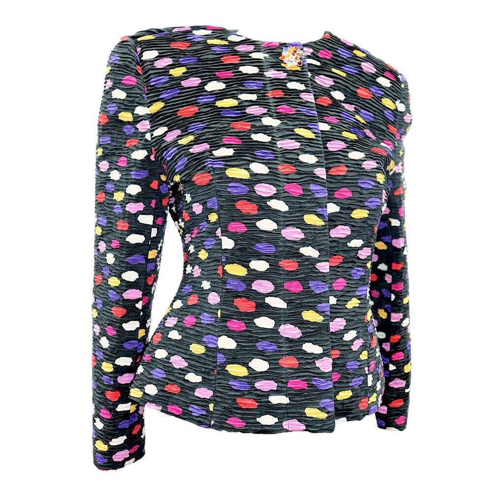 VINTAGE RAFFINATI Colorful Polka Dot Fitted Cocktail Blazer Jacket S-M